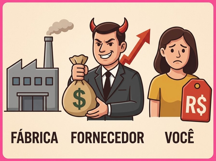 Fábrica → fornecedor → você.
